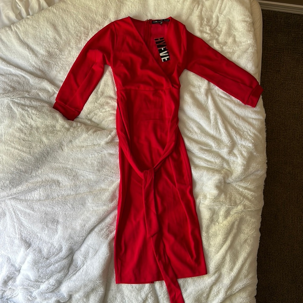 Long red cocktail dress.